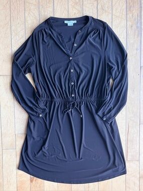 In Every Story Drawstring Shirt Black Long Sleeve Dress Size X